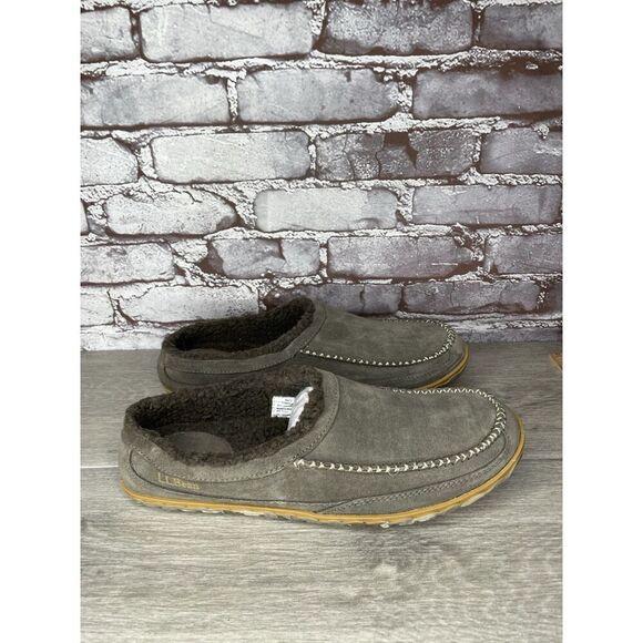 L.L. Bean Ash Gray Suede Fur Lined Mountain Moccasin Winter Slippers Men Sz 11M - Picture 15 of 16